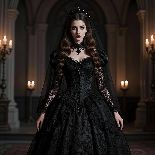 Elegant Dark Bride in Gothic Setting