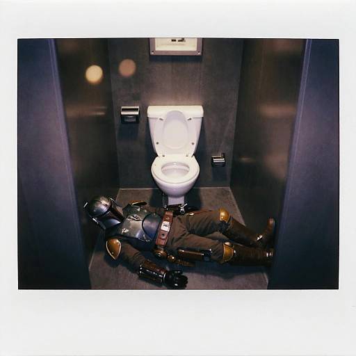 Cinematic Polaroid of Sleeping Mandalorian