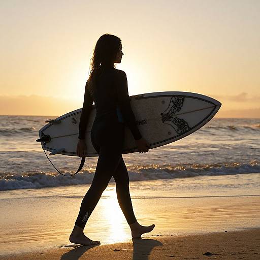 Confident Surfer Woman at Sunset