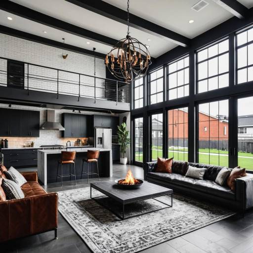 Modern Loft Living Room with Floor-to-Ceiling Windows