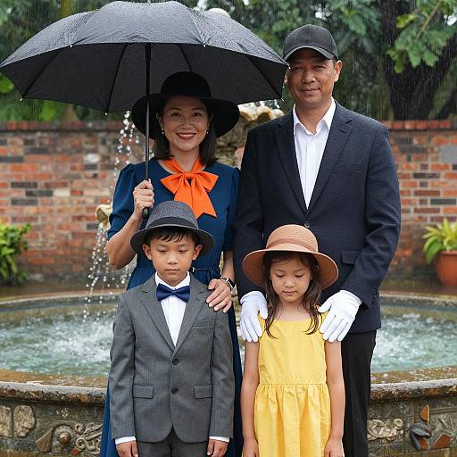 Charming Family Portrait in the Rain