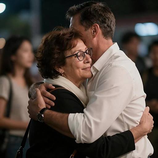 Emotional Embrace in City Lights