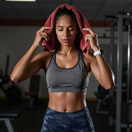 Fit Woman in Gym with Towel