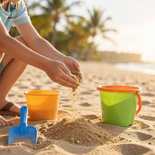 Child Playing with Sand on Tropical Beach