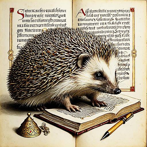 Medieval Hedgehog Scribe Illustration