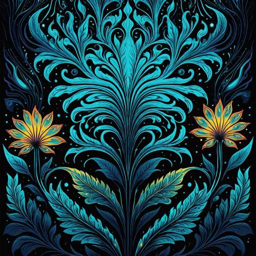 Bioluminescent Psychedelic Floral Pattern