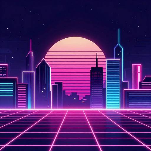 Retro 80s Neon Synthwave Cityscape