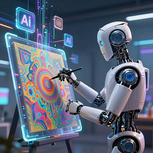 Futuristic Robot Artist Creating Digital Art