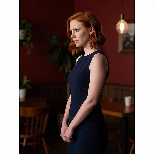 Intense Woman in Dimly Lit Room