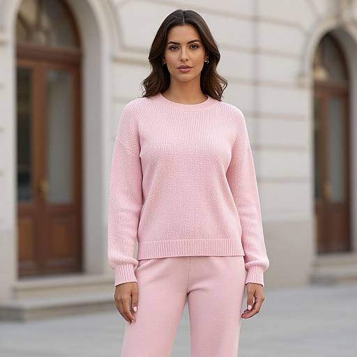 Woman in Light Pink Sweater Outfit