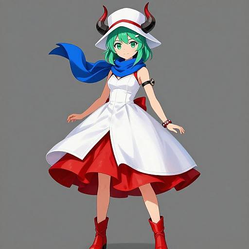 Green-Haired Anime Girl with Horned Hat