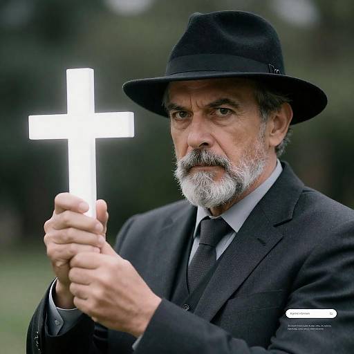 Dramatic Portrait of Bearded Man with Cross