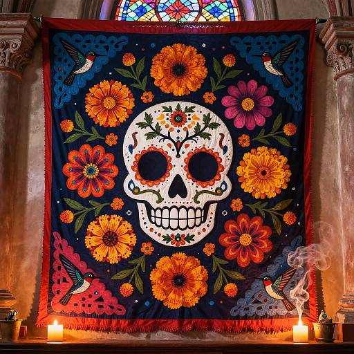 Intricate Dia de los Muertos Textile Art