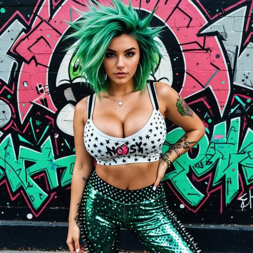 Woman with Spiky Green Hair and Graffiti Background