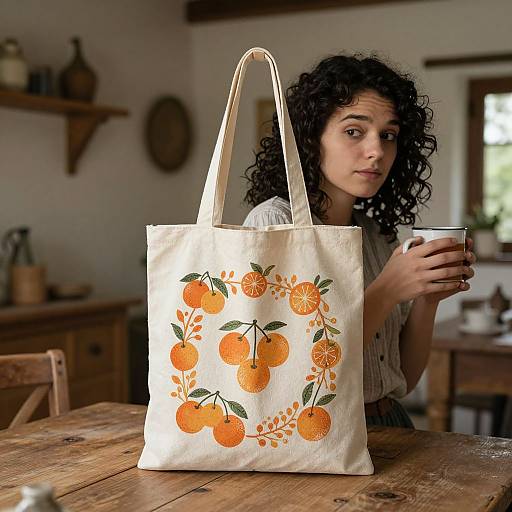 Hand-Dyed Tote Bag with Orange Pattern