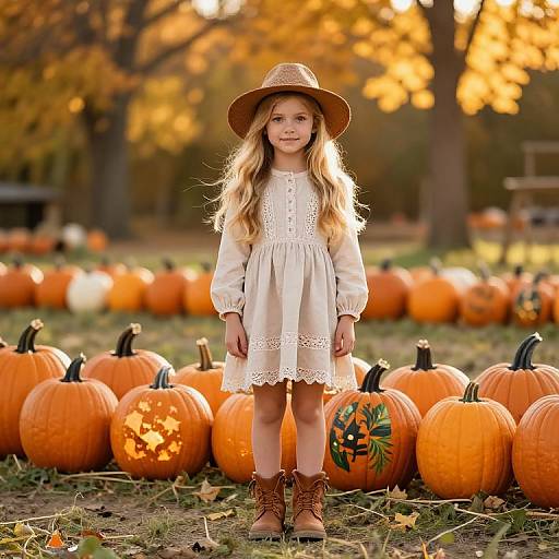 Autumn Girl in Rustic Pumpkin Patch