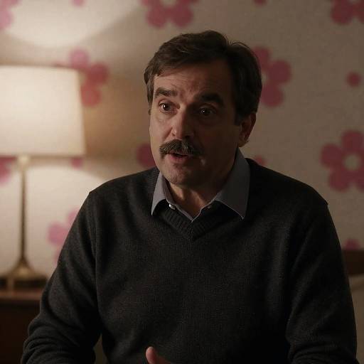 Middle-aged man speaking in dimly lit room