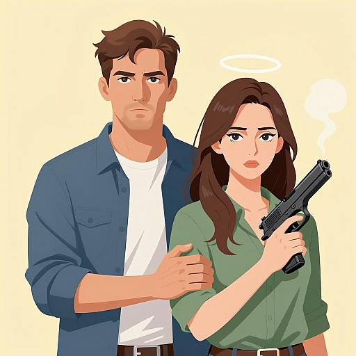 Intense Couple with Halo and Gun