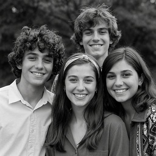 Black-and-White Smiling Friends Outdoor Portrait