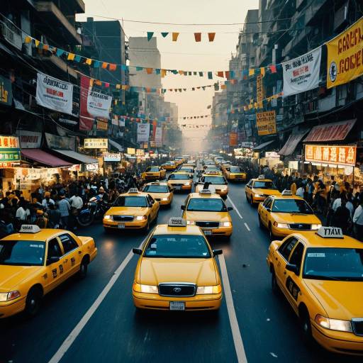Busy Market Street with Yellow Taxis