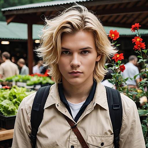 Young Blonde Man at Outdoor Market