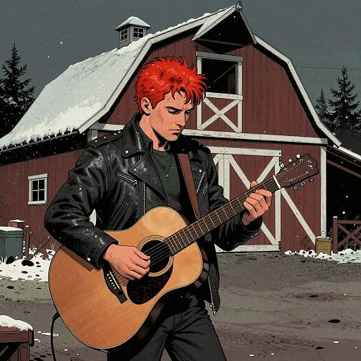 Street Musician in Christmas Barn