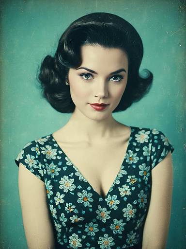 Vintage Style Woman in Floral Dress