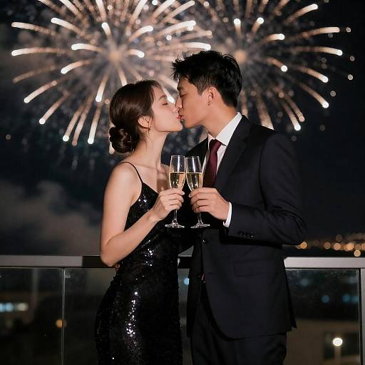 Romantic Fireworks Moment on Balcony