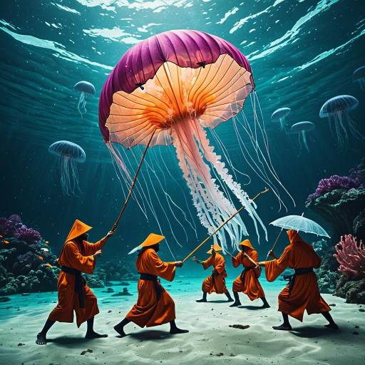 Sea Monks Battling Giant Jellyfish