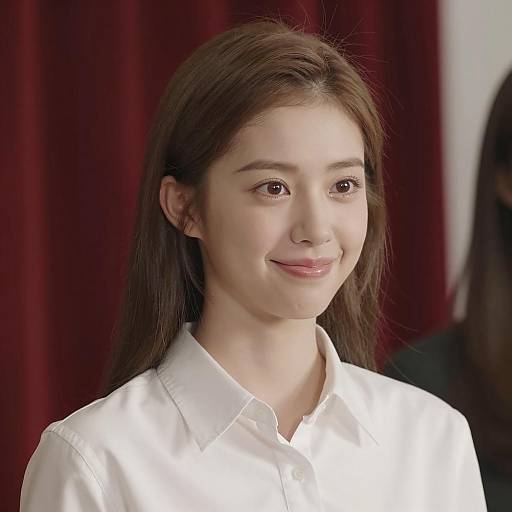 Young Woman Smiling in White Shirt