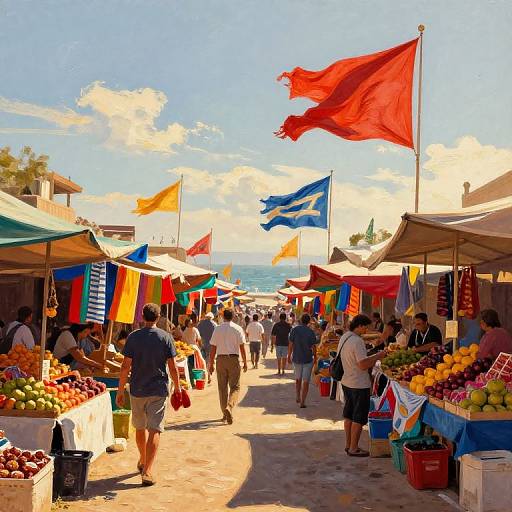 Lively Seaside Market in Breeze