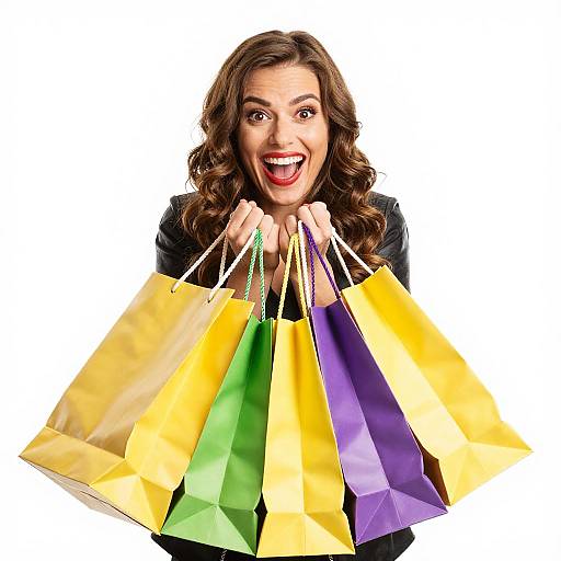 Joyful Woman Holding Colorful Shopping Bags