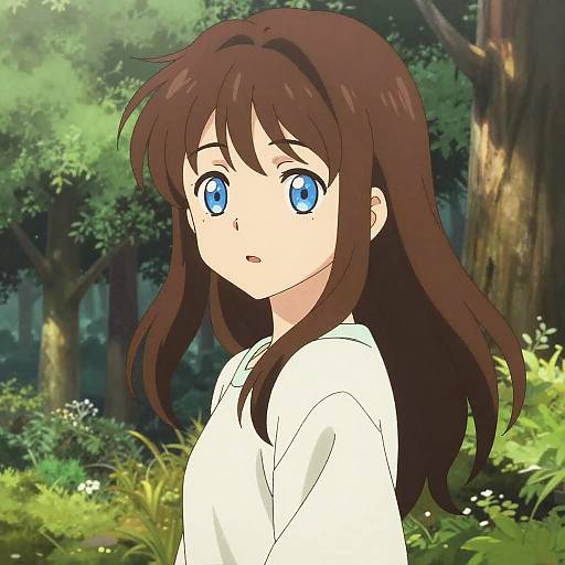 Anime Girl in Forest Clearing