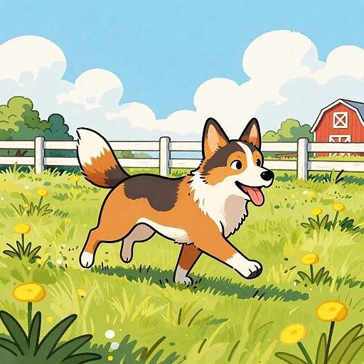Colorful Cartoon Fox Running in Field