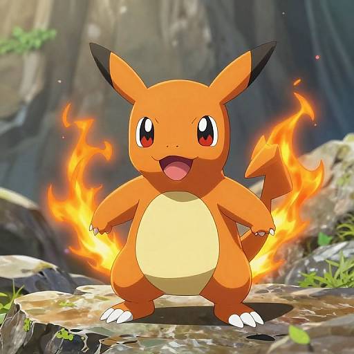 Cute Fiery Pokémon on Rocky Ground