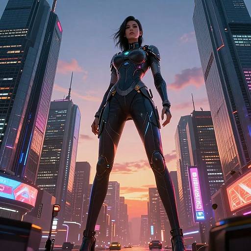 Giantess Over Cyberpunk Cityscape