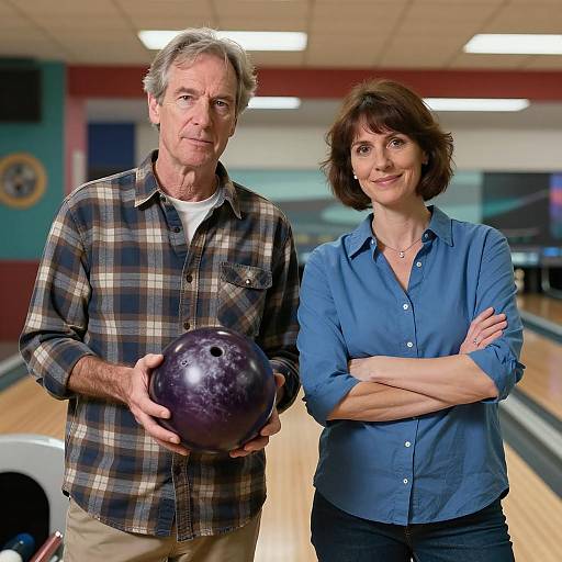 Middle-Aged Couple at Bowling Alley