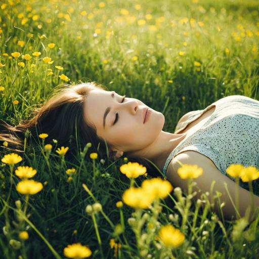 Young Woman Relaxing in Sunlit Meadow