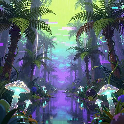 Vibrant Cyber Forest Abstract Art