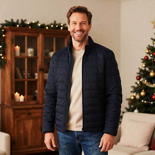 Smiling Man in Festive Living Room
