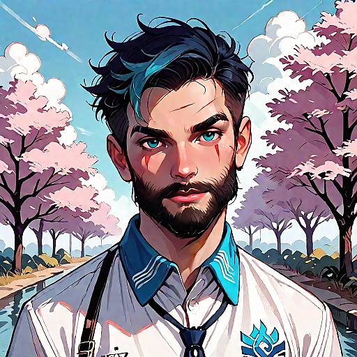 Bearded Male Portrait with Eye Scar