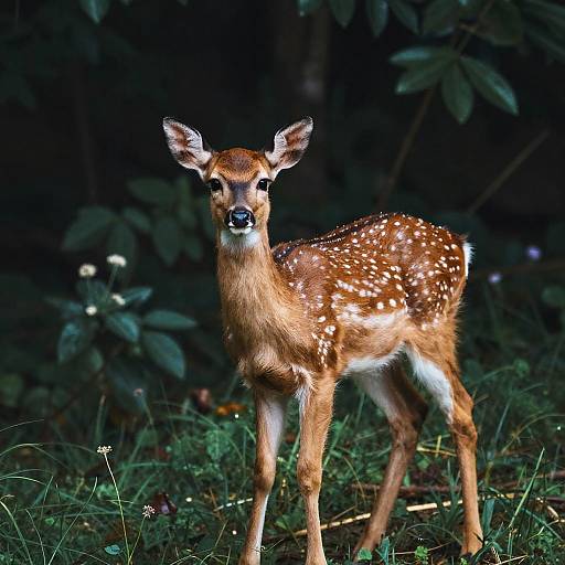 Curious White-Tailed Deer Fawn in Forest Clearing