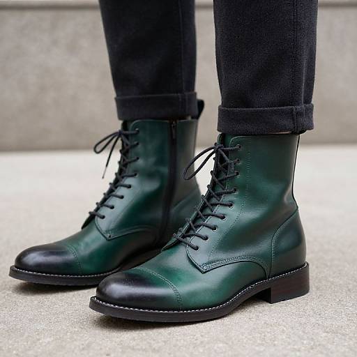 Handmade Green Leather Ankle Boots