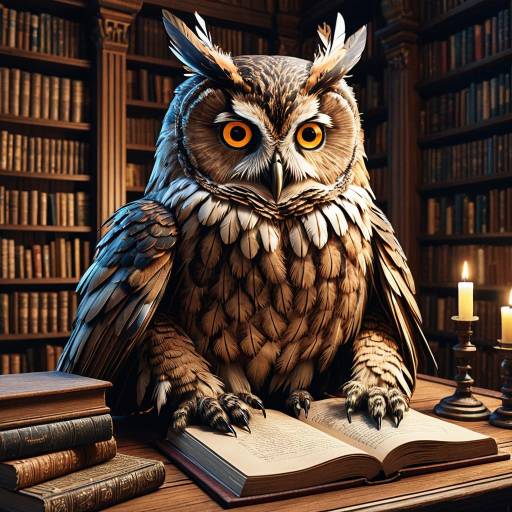 Anthropomorphic Owl Librarian in Victorian Library