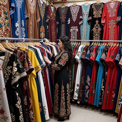 Woman Shopping in Uzbek Clothing Store