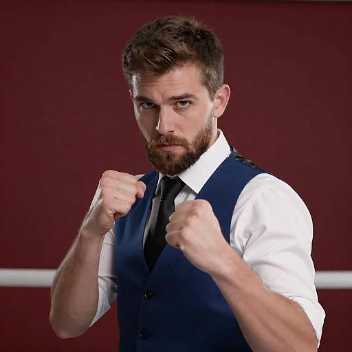 Man in Punching Stance Wearing Formal Attire