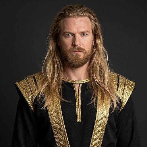 Blonde Man in Black Gold Costume