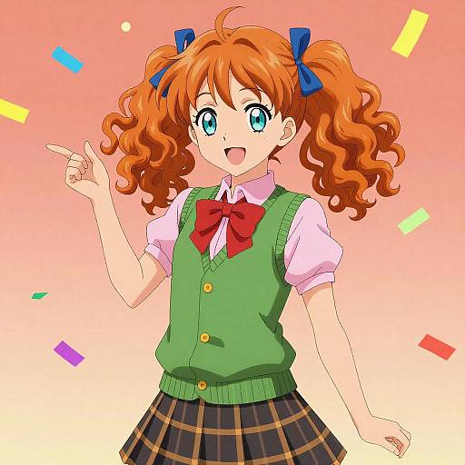 Cheerful Anime School Girl Illustration