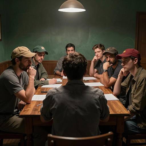 Mysterious Gathering Around a Dim Table