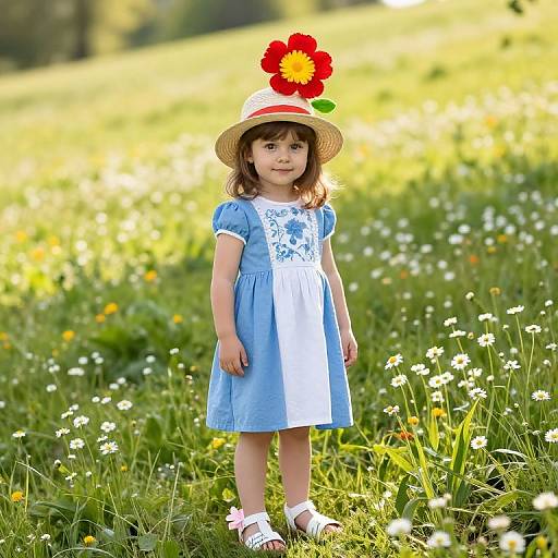Young Girl in Sunny Floral Meadow